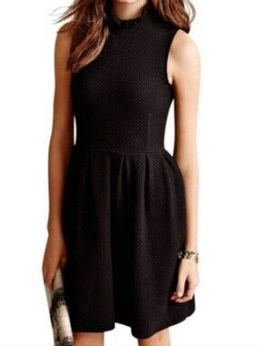 Ganni Anthropologie Sonora Ruffle Neck Textured Dress Pockets Pinnacle Knee M
